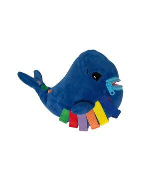 Vintage Buckle Toys Blue Blu Whale Plush stuffed Animal Toy 10 in length Zips bu
